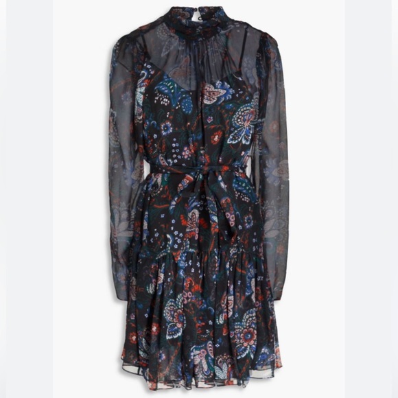 Veronica Beard Bolade Silk Georgette Paisley Tiered Mini dress Size 2 - Picture 4 of 16